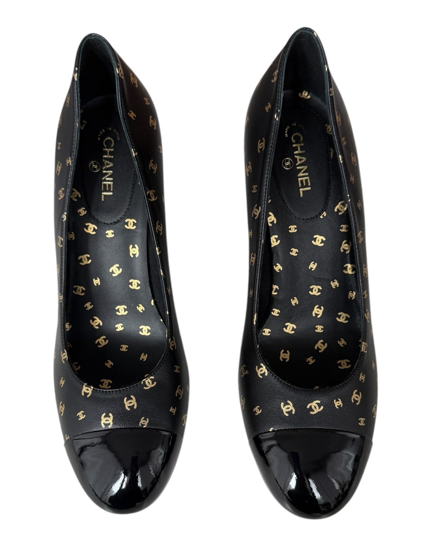 Chanel NEW Black CC Print Pumps sz 39.5