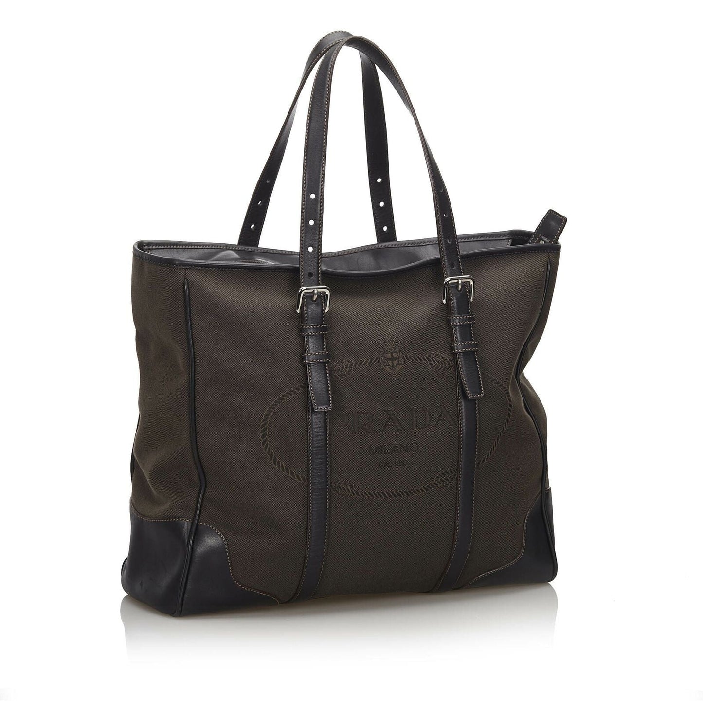 Prada Dark Fabric Canapa Tote Bag Italy Canvas Brown