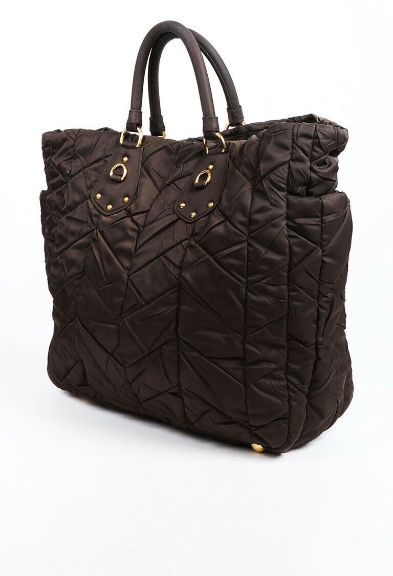 Prada Bag Chevron Tessuto Tote Nylon Quilted Brown Tote Bag