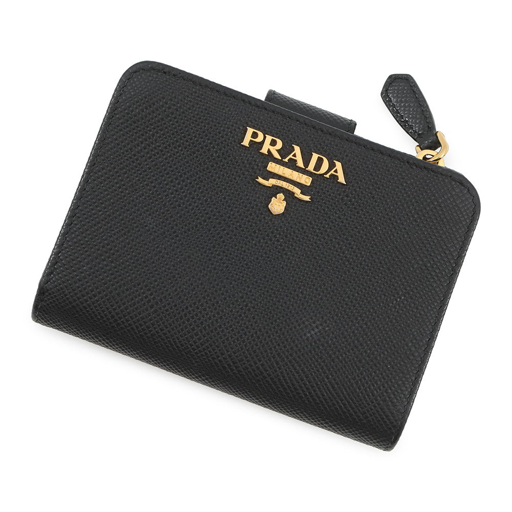 Prada Bifold Wallet Compact Wallet Black1ML018 Leather Logo Handbag