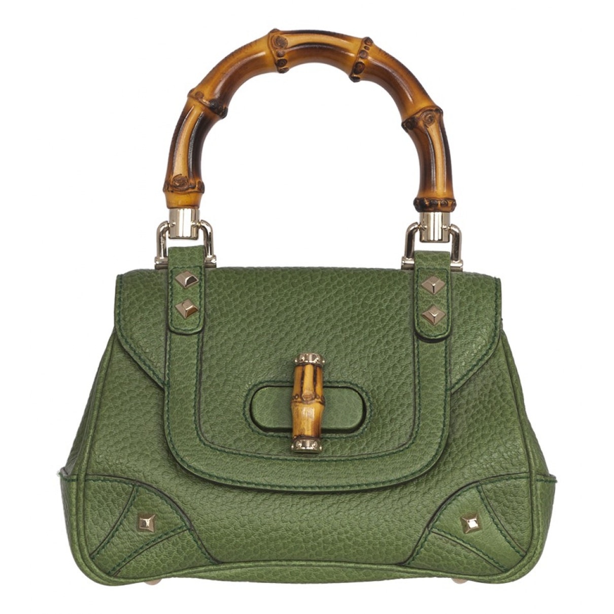 Gucci bamboo green leather handbag