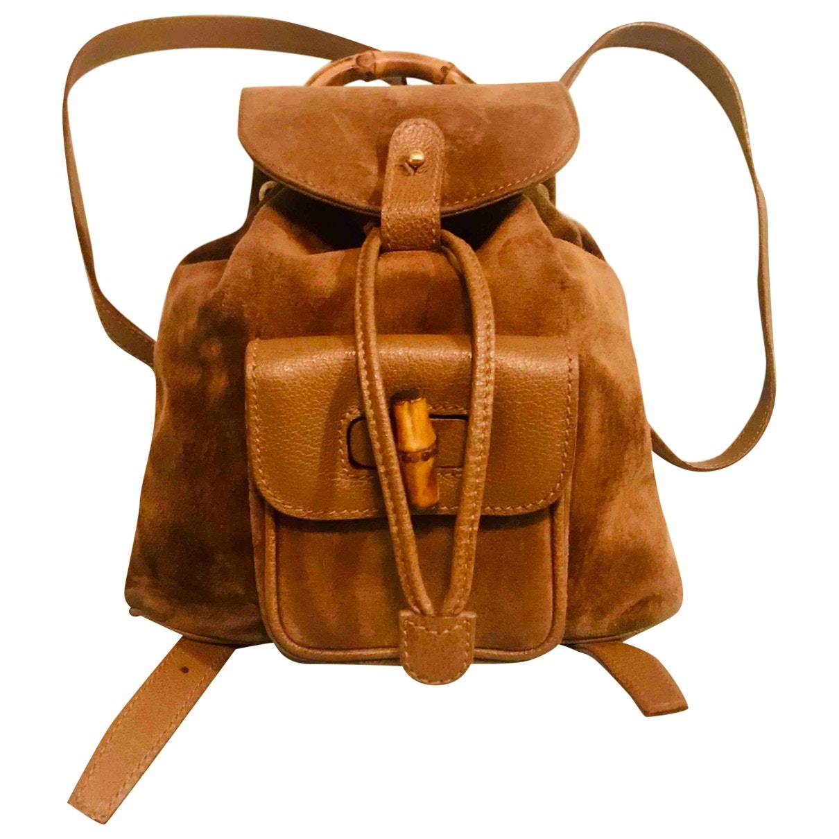 Gucci bamboo brown suede backpacks