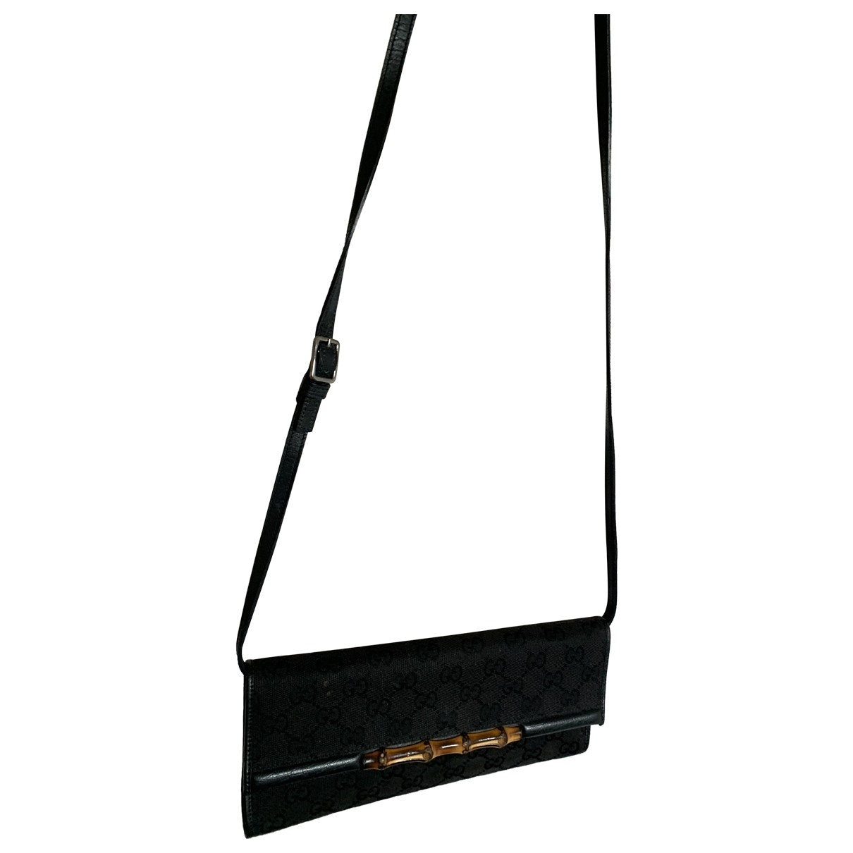 Gucci bamboo black cotton clutch bag