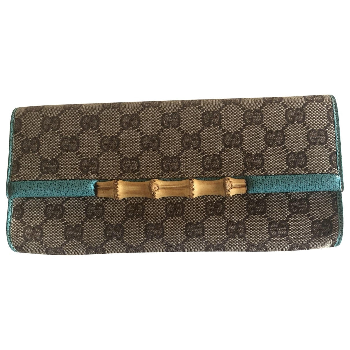 Gucci bamboo turquoise cloth clutch bag