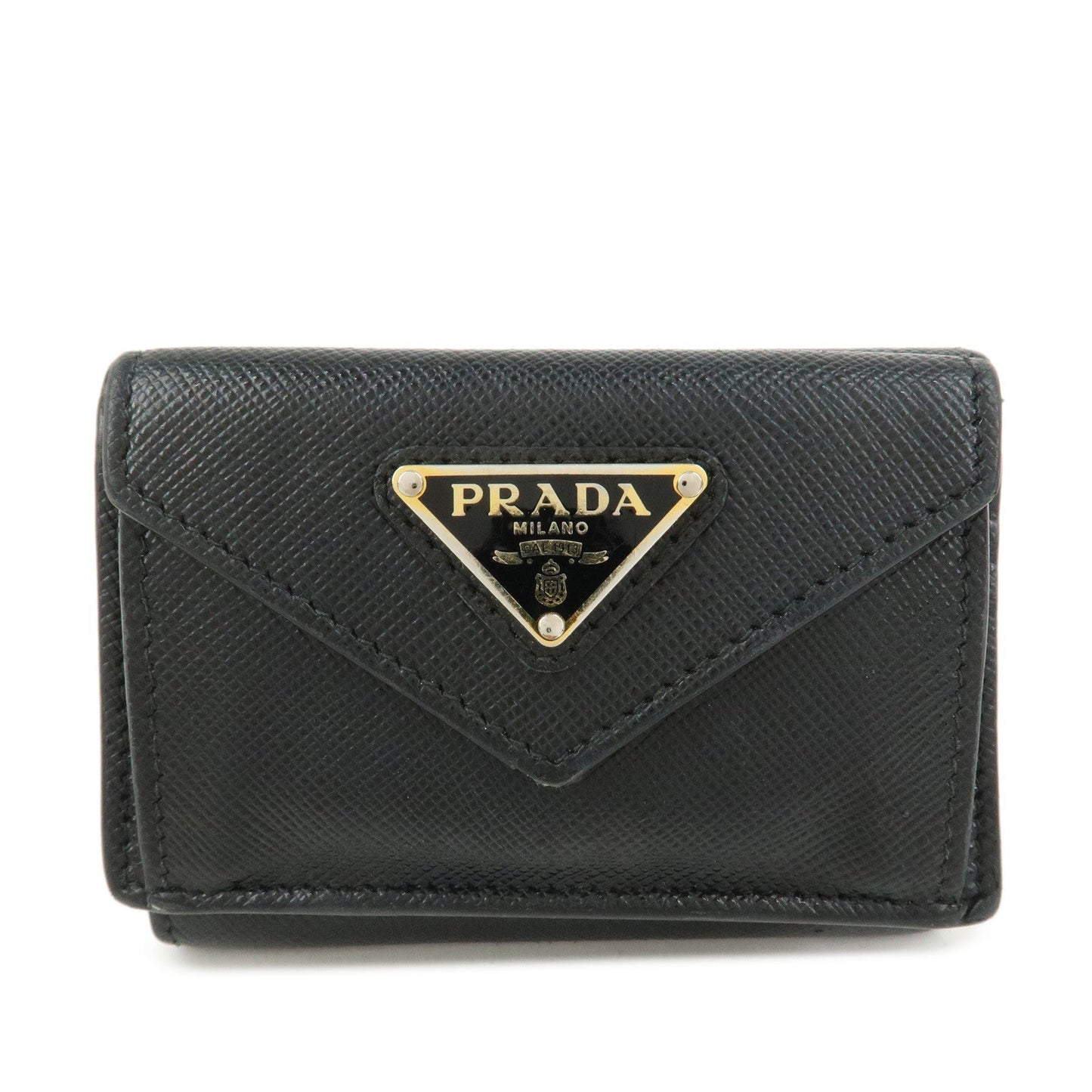 Triangle Tri-fold Wallet Leather Saffiano Black Handbag