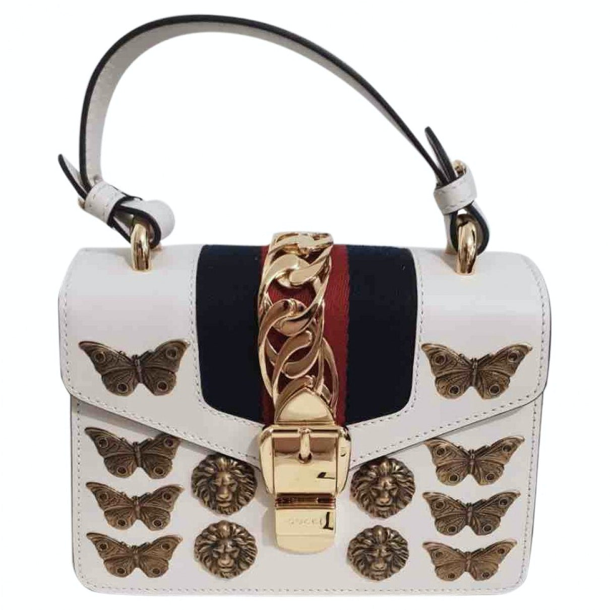 Gucci sylvie white leather handbag