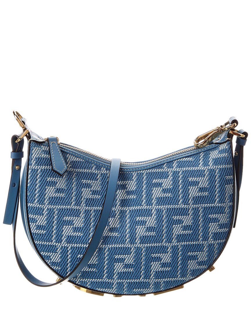 Fendi Handbag graphy Ff Jacquard & Hobo Bag Leather Blue Mini