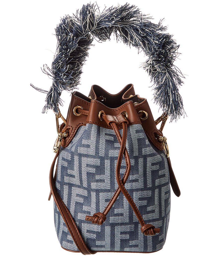 Fendi Handbag Mon Tresor Ff & Bag 3 Leather Denim Blue Bucket Bag