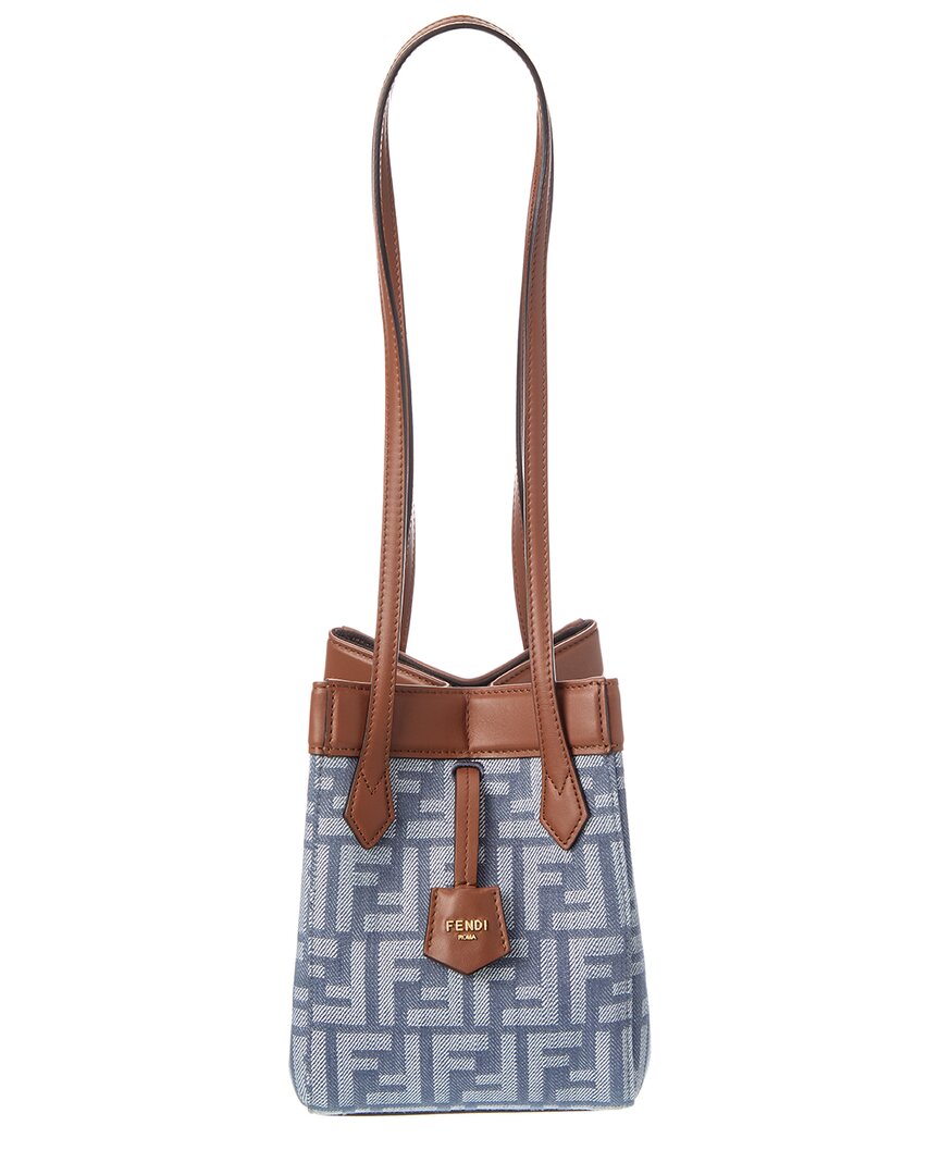 Fendi Handbag Origami Ff & Shoulder Bag Leather Denim Blue