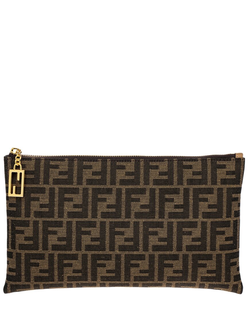 Fendi Handbag Flat Baguette -Trim Pouch 2 Leather Brown Medium Shoes