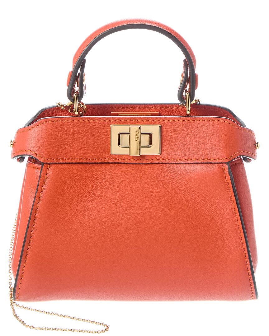 Fendi Handbag Nano Peekaboo Clutch Leather Orange Clutch Bag