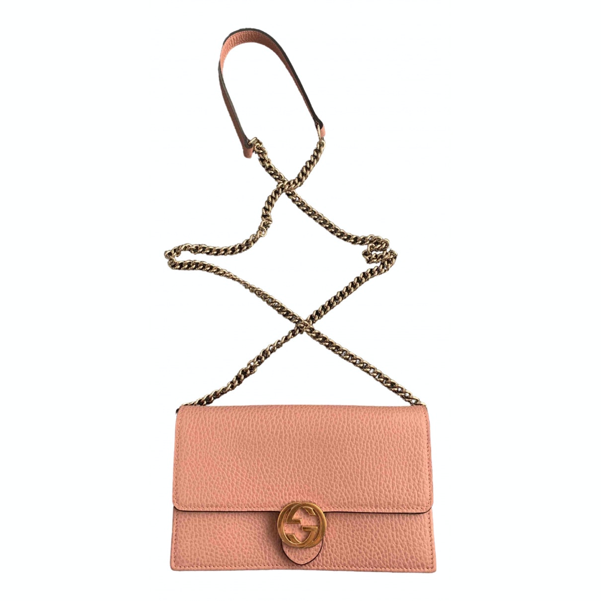 Gucci interlocking pink leather clutch bag