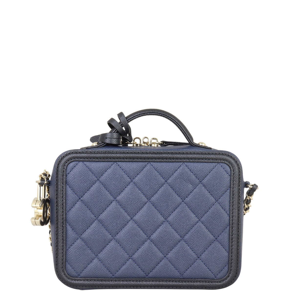 Chanel CC Filigree Vanity Case Navy Handbag Blue Small