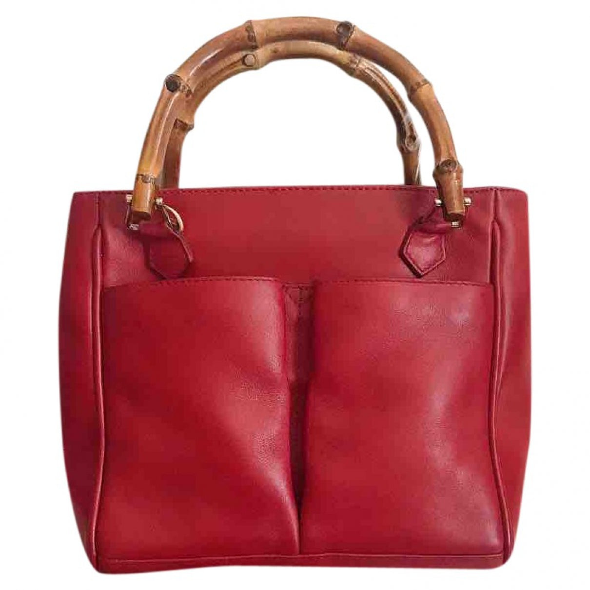Gucci bamboo red leather handbag