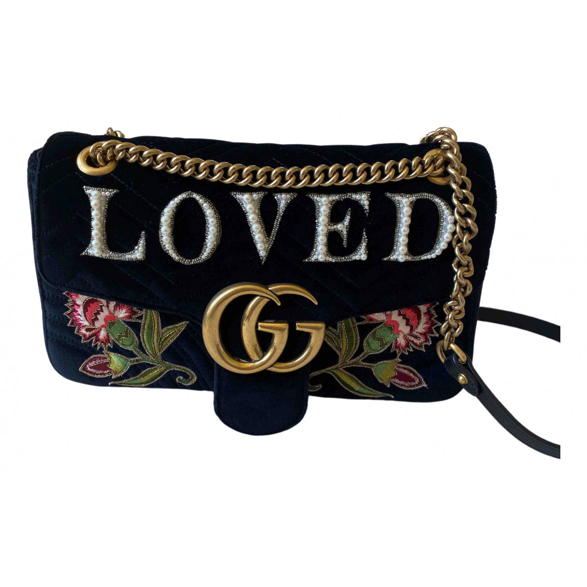 Gucci marmont black velvet handbag