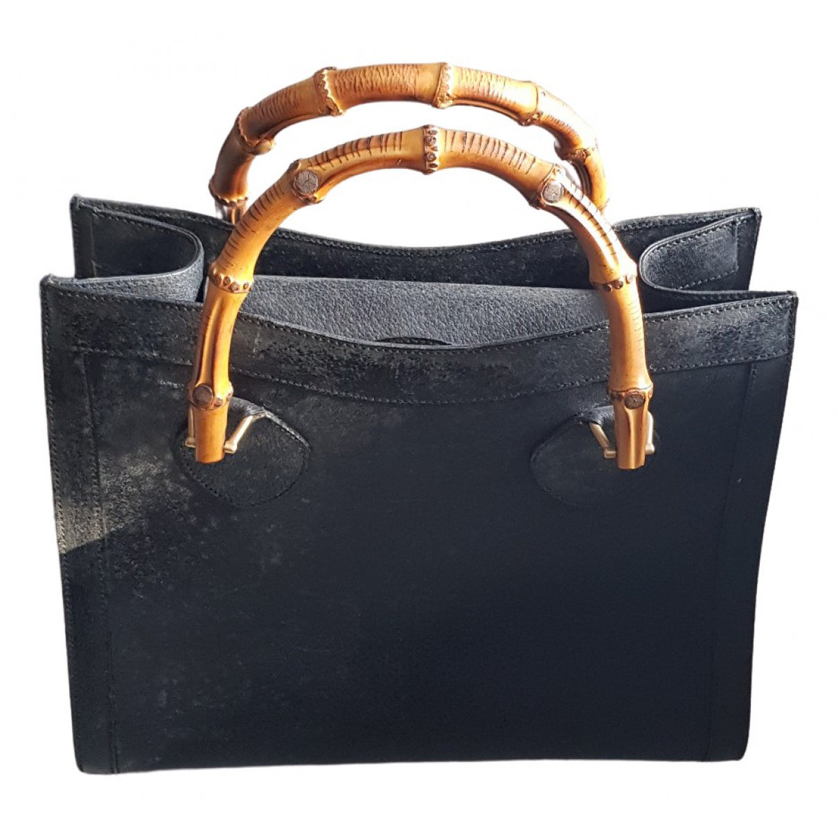 Gucci bamboo black leather handbag