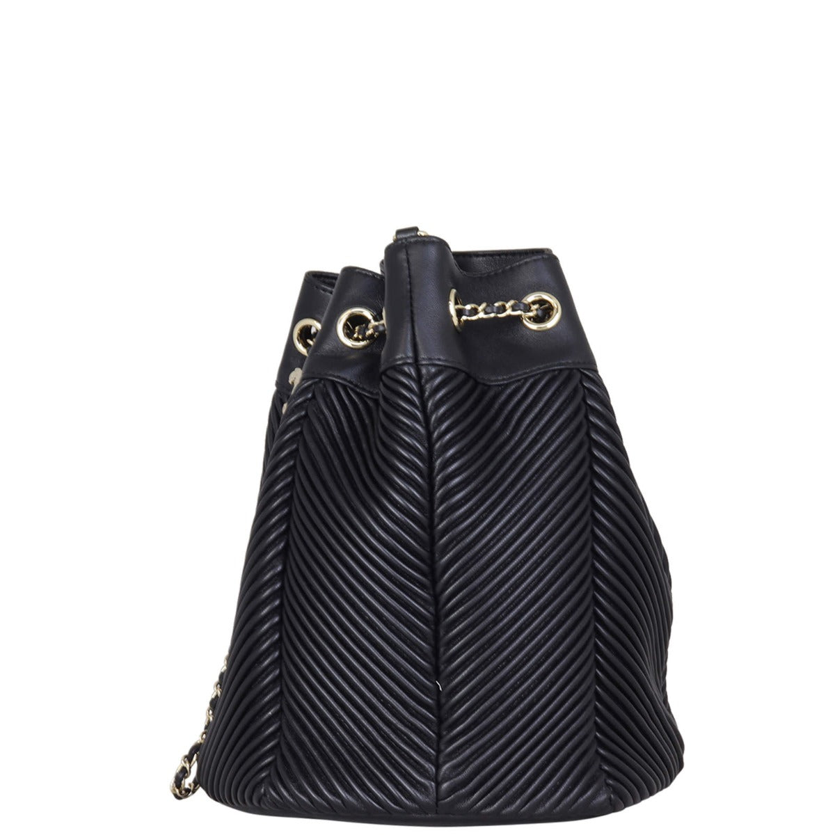 Chanel Drawstring Bag Chevron Bucket Jewelry