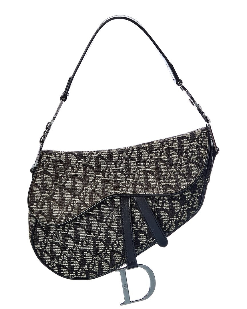 Dior Handbag Trotter Saddle Bag Canvas Black