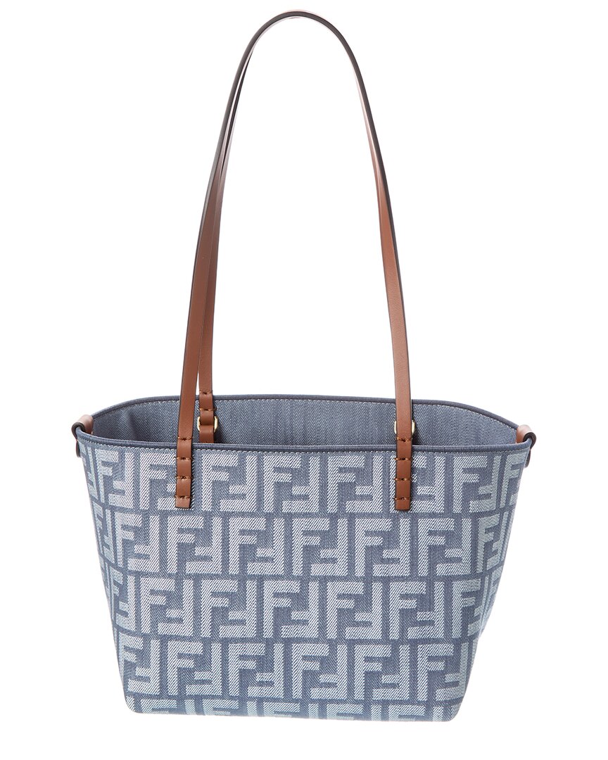 Fendi Handbag Roll Ff & Tote Leather Denim Blue Tote Bag