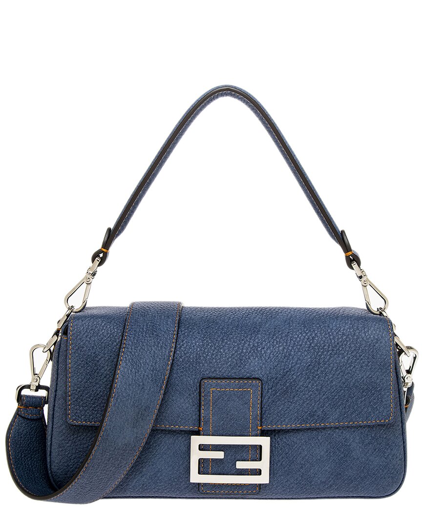 Fendi Handbag Baguette Shoulder Bag Denim Blue