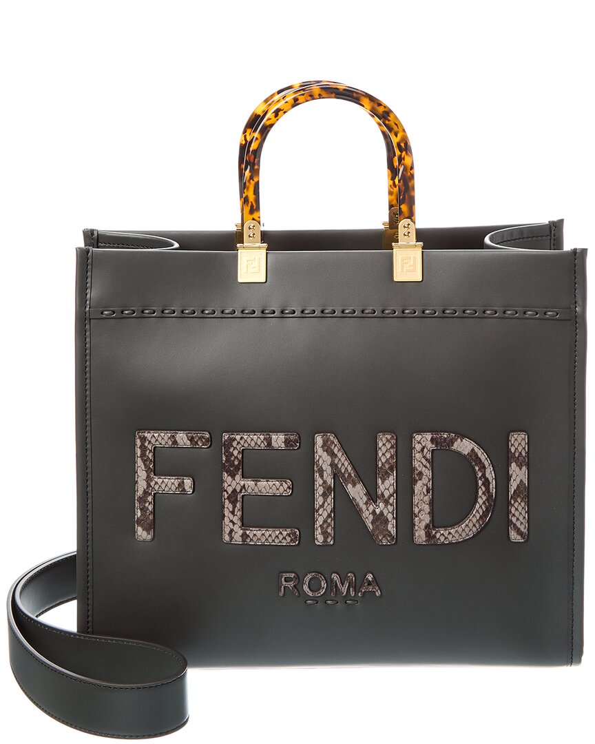 Fendi Handbag Sunshine Tote 3 Leather Gray Medium Tote Bag