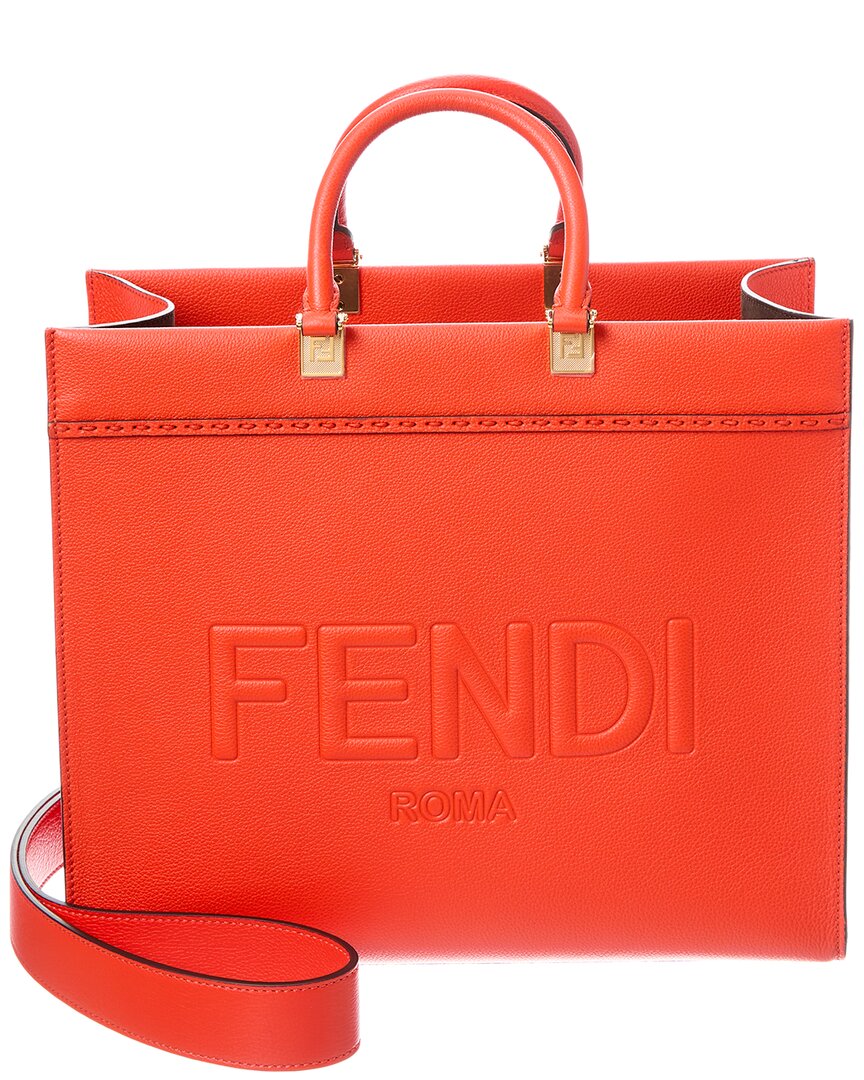 Fendi Handbag Sunshine Tote Leather Red Medium Tote Bag
