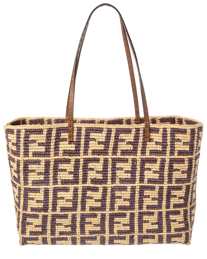 Fendi Handbag Roll Ff Tote 2 Raffia Brown Large Tote Bag