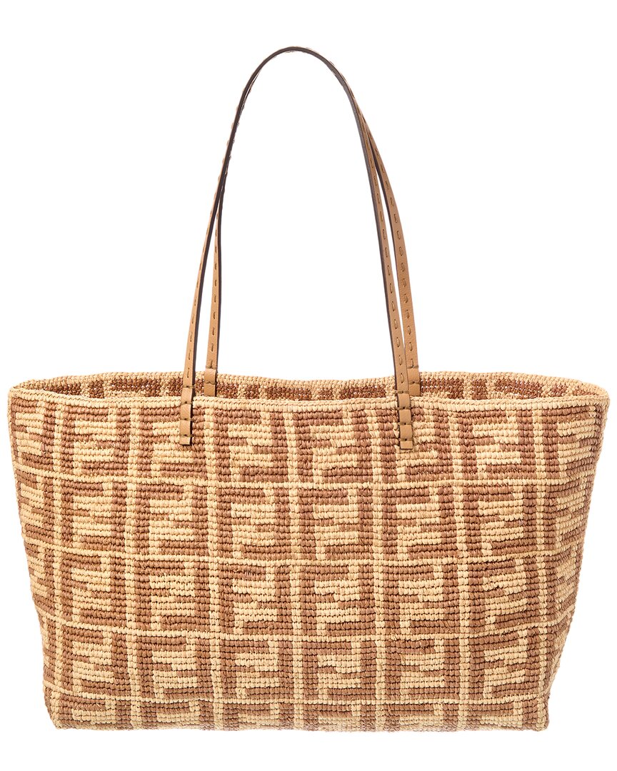 Fendi Handbag Roll Ff Tote 3 Raffia Beige Large Tote Bag