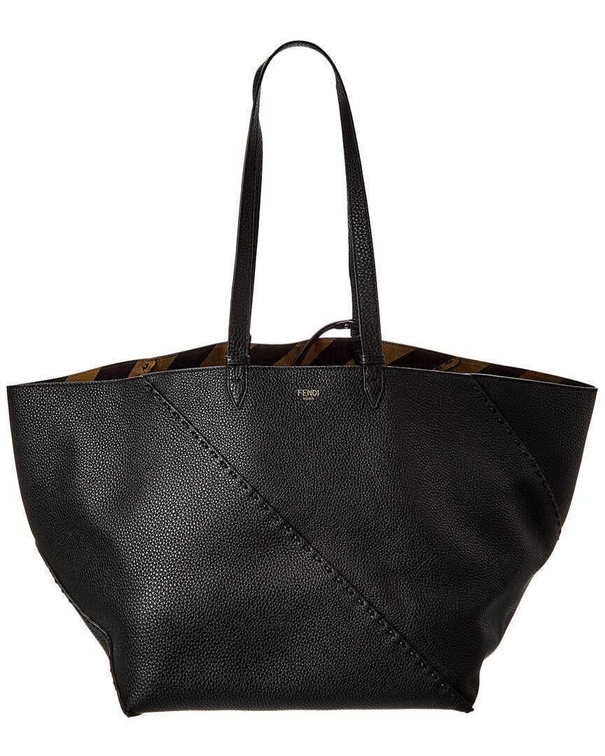 Fendi Handbag Selleria Diagonal Shopper Tote Leather Black Tote Bag