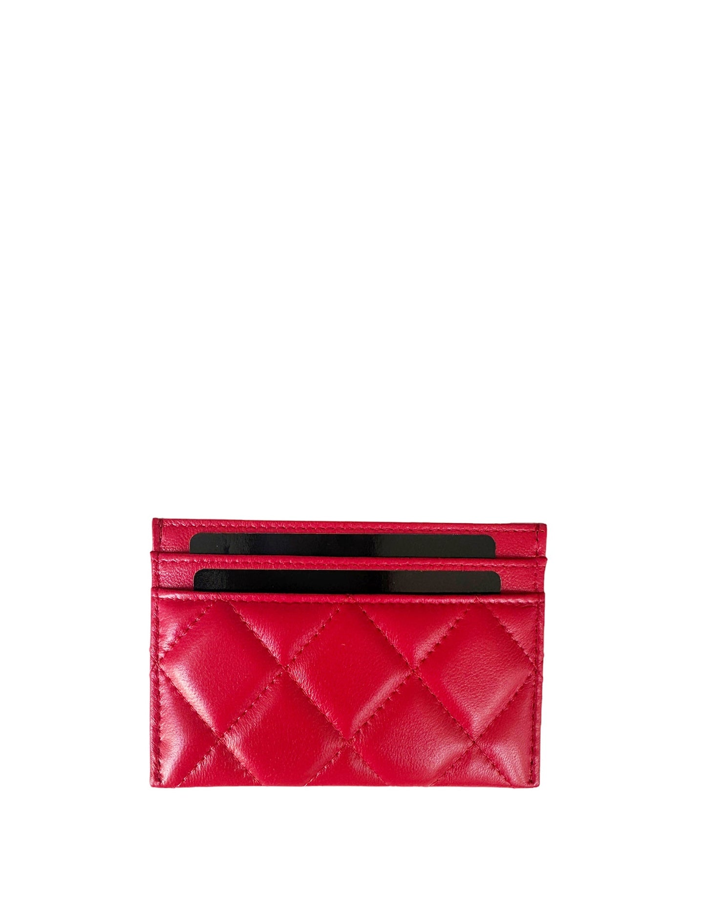 Chanel New 2023 Red Lambskin Quilted Resin CC Heart Card Holder Handbag