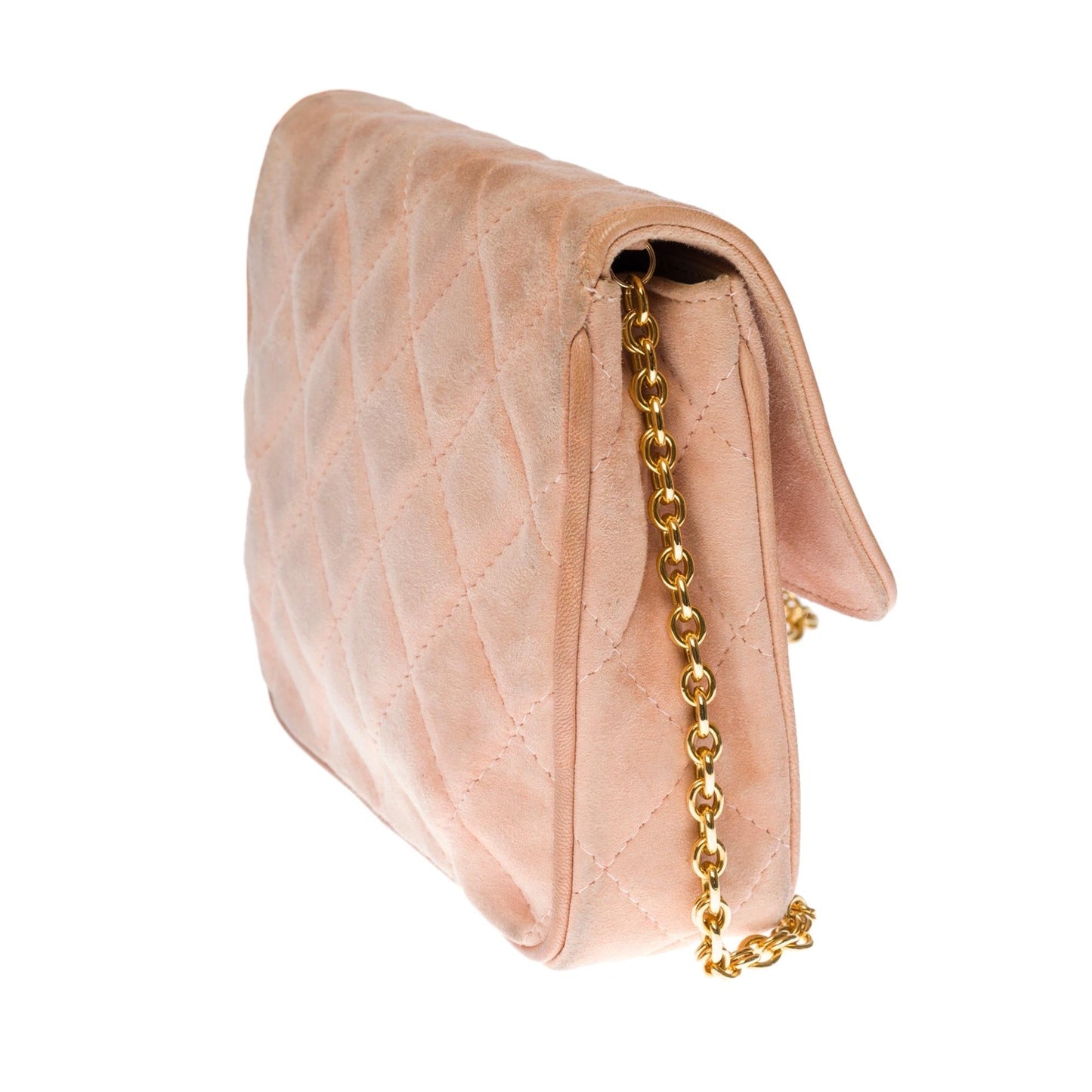 Chanel Classic Mini shoulder New Bag in pink quilted suede, GHW