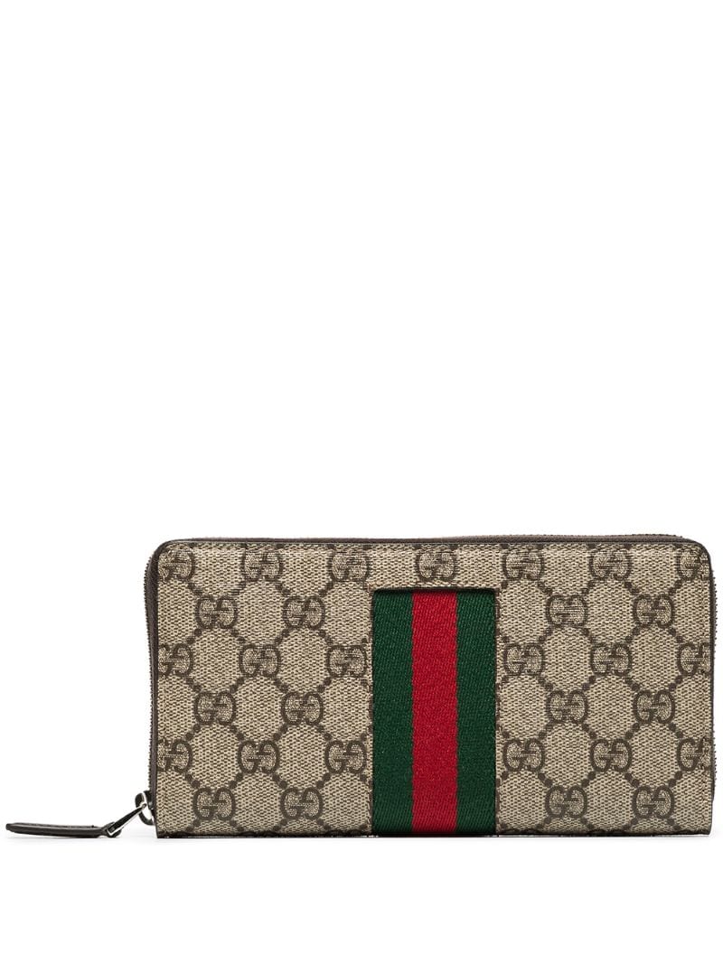 Gucci - beige Web GG Supreme zip around wallet - men - Leather/Canvas - One Size - NEUTRALS