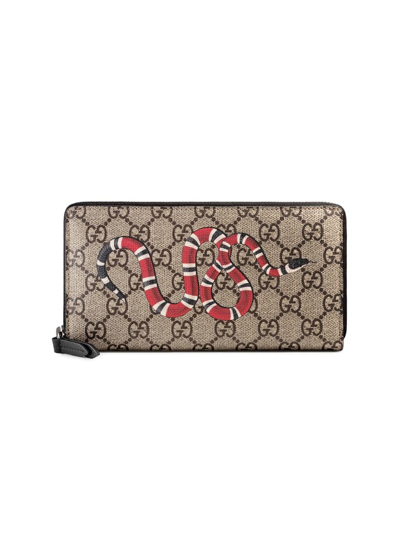 Gucci - Snake print GG Supreme zip around wallet - men - Leather/Canvas - One Size - NEUTRALS