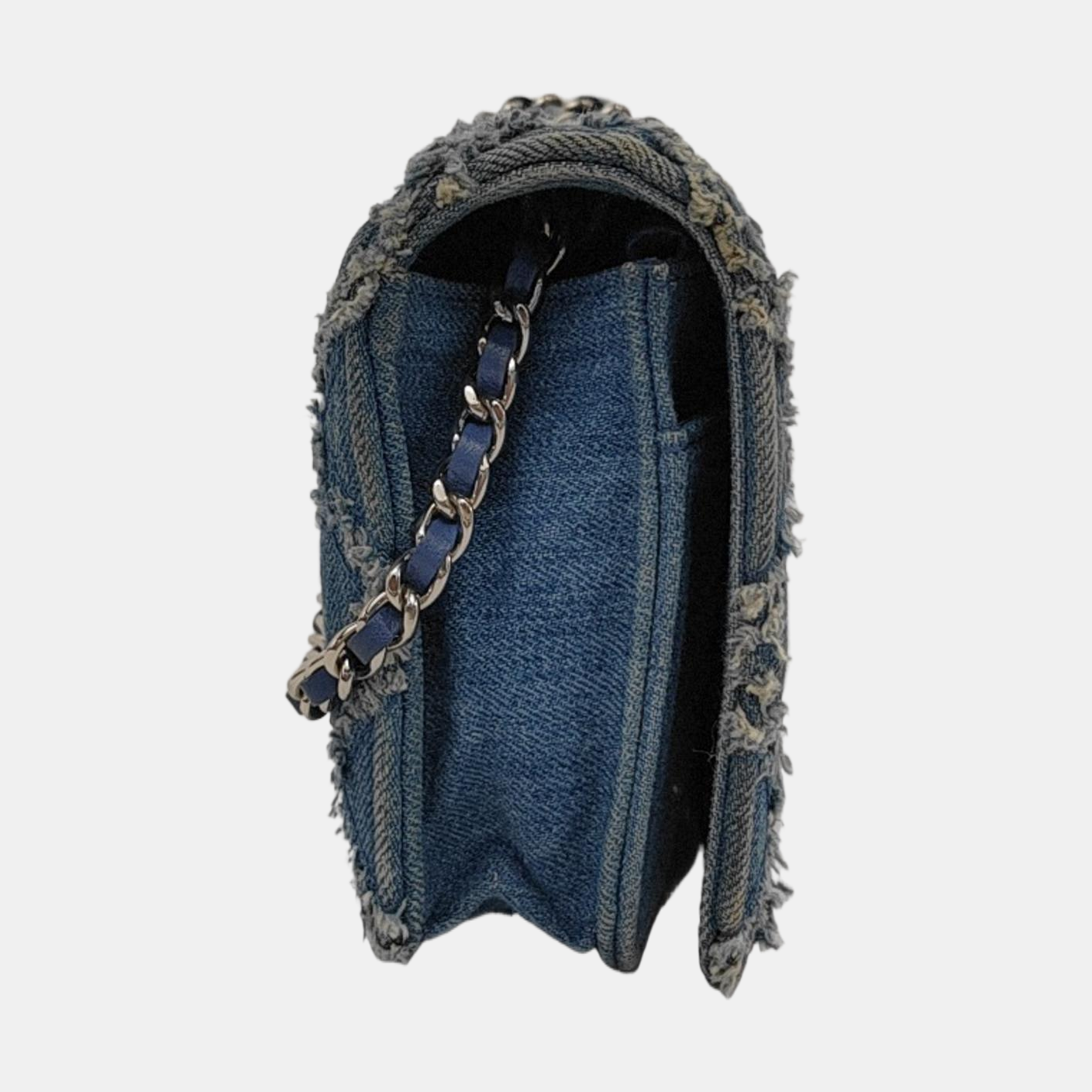 Chanel on Denim Full Flap Wild Stitch Blue Silver Wallet Case