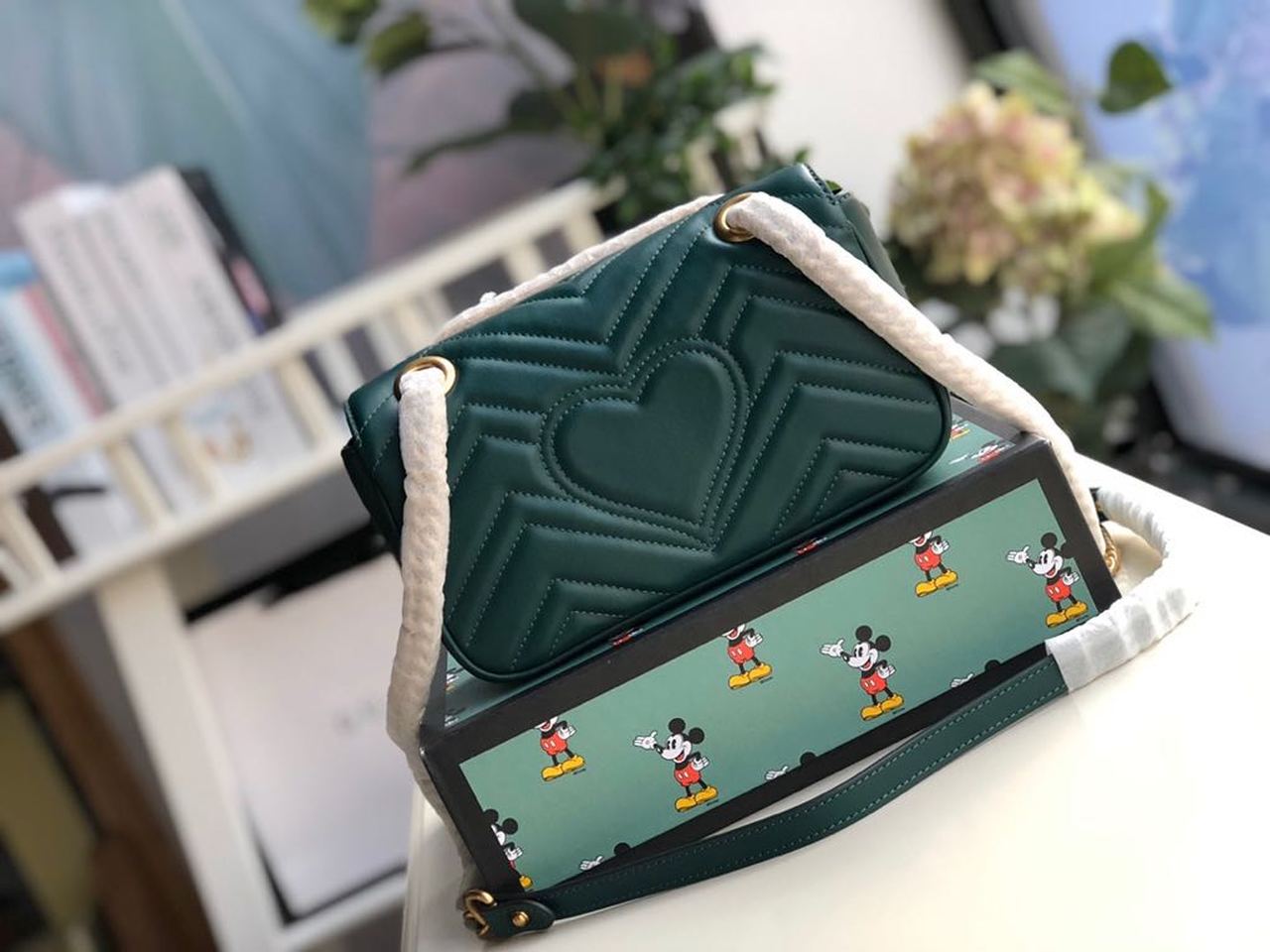gg Marmont Matelassé Chevron Green Mini Bag