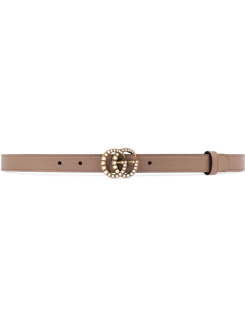 Gucci - pearl Double G buckle belt - women - metal/Pearls/Leather - 75, 80, 85, 100, 90, 95 - NEUTRALS