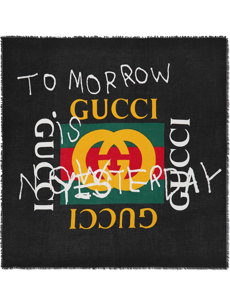 Gucci - Black Coco Capitán logo silk shawl - unisex - Silk/Modal - One Size - Black