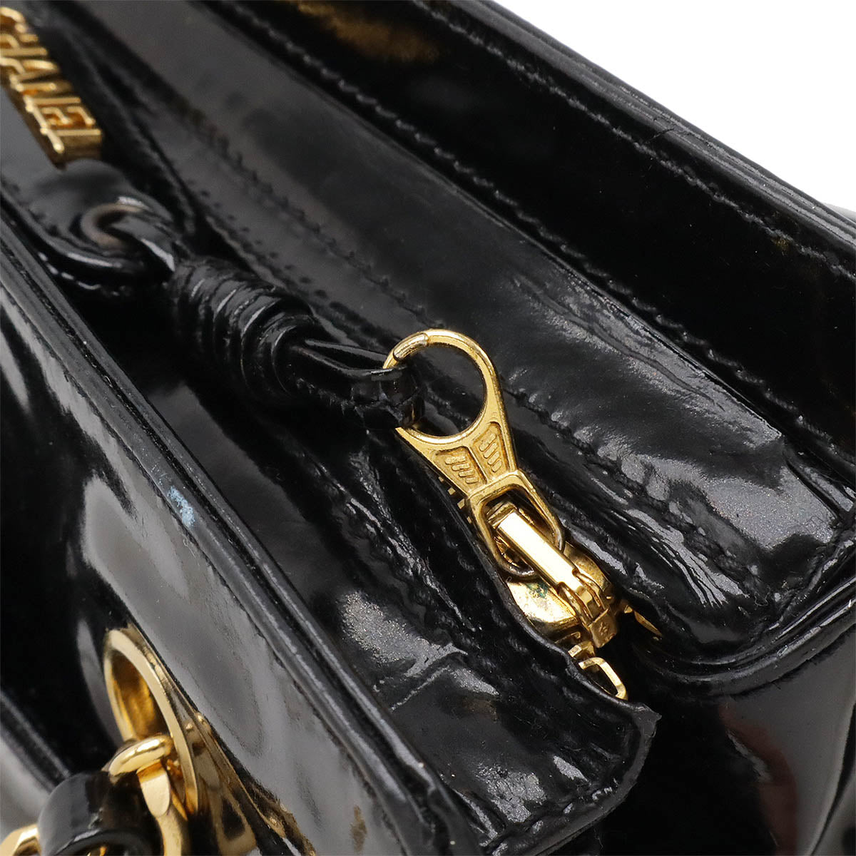 Chanel Enamel Coco Mark 2way Shoulder Bag Black Gold Hardware