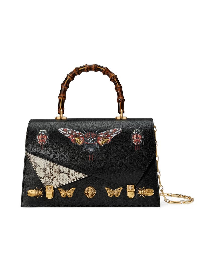 Gucci - Ottilia leather top handle bag - women - Leather/metal/Silk/Bamboo - One Size - Black