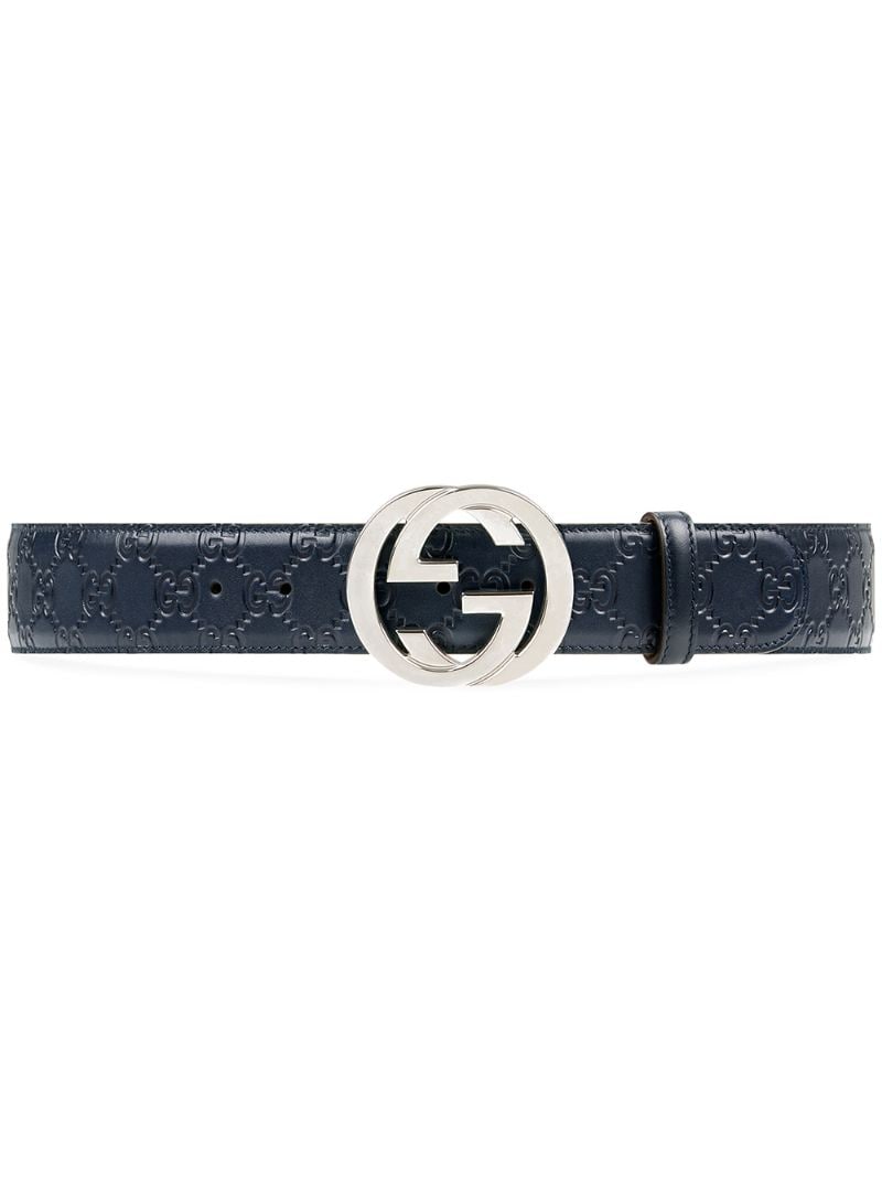Gucci - Gucci Signature leather belt - men - Nickel/Leather - 90, 85 - Blue