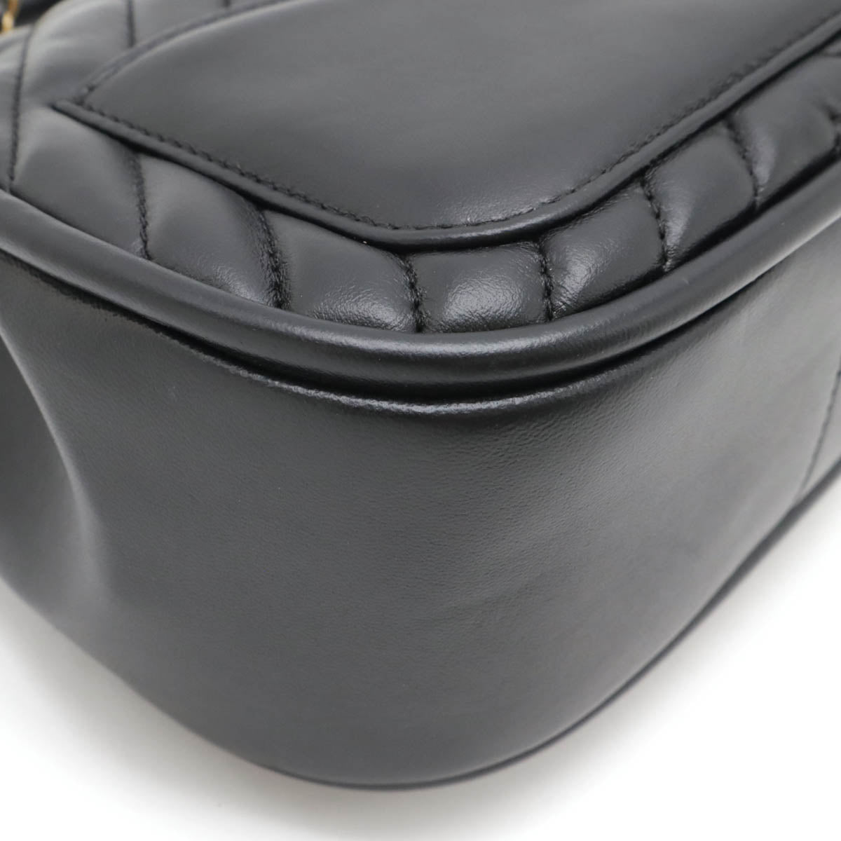 Chanel Chevron Coco Mark Top Handle 2WAY Chain Shoulder Bag Black Leather
