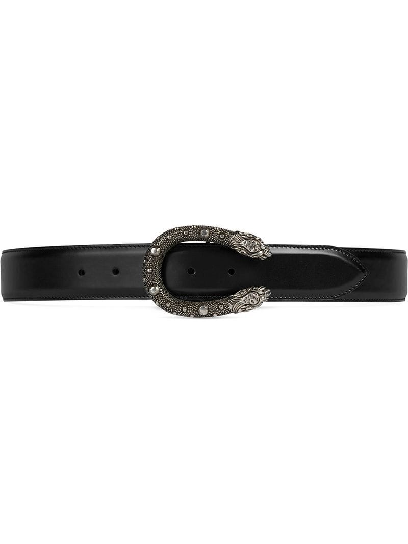 Gucci - Leather belt with tiger head buckle - men - Calf Leather - 90, 95, 100 - Black