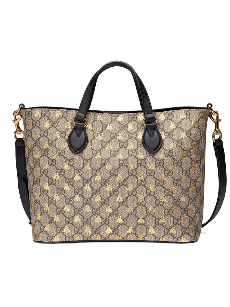 Gucci - GG Supreme bees tote bag - women - Leather/Canvas/Nylon - One Size - Neutrals