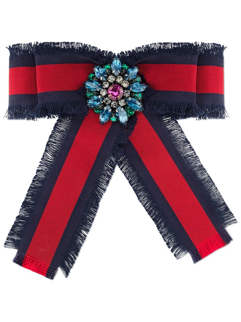 Gucci - Web grosgrain bow brooch - women - Cotton/metal - One Size - Blue