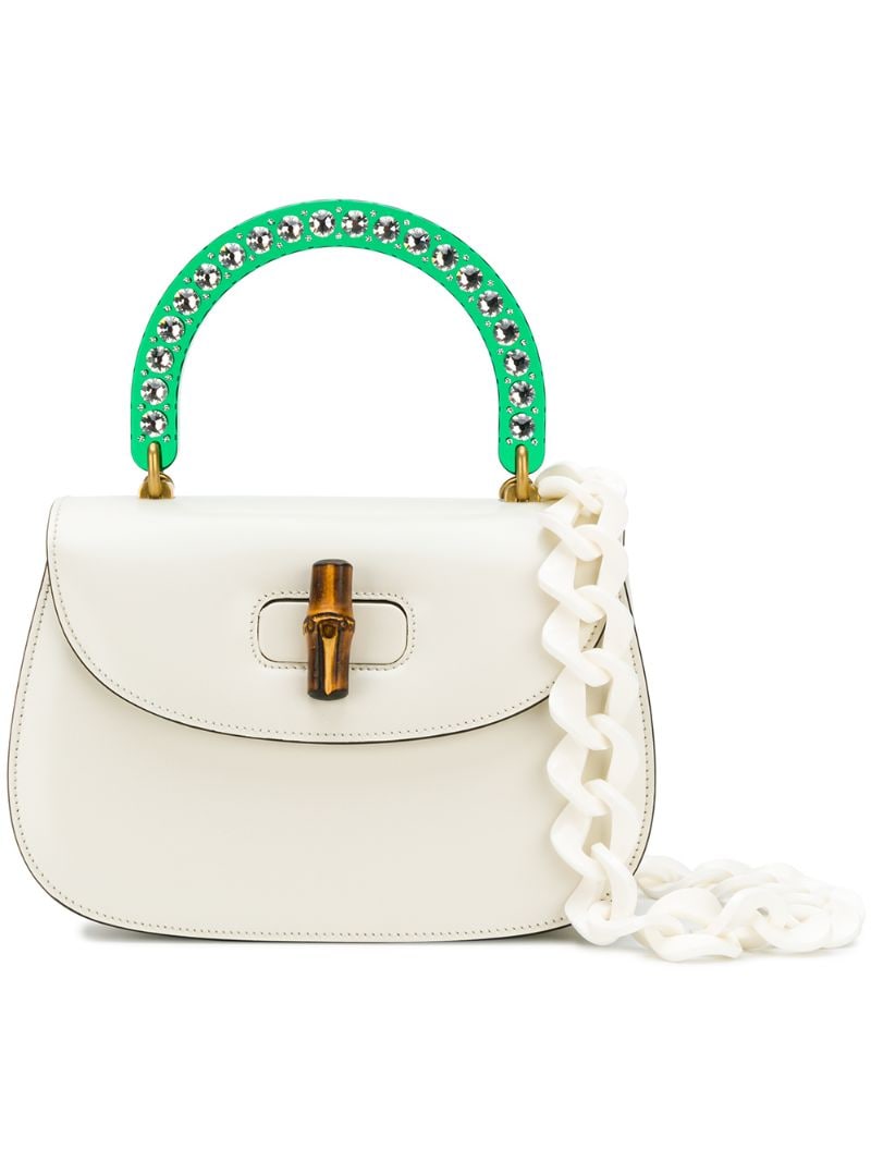Gucci - chain designed shoulder bag - women - Leather/Bamboo - One Size - White