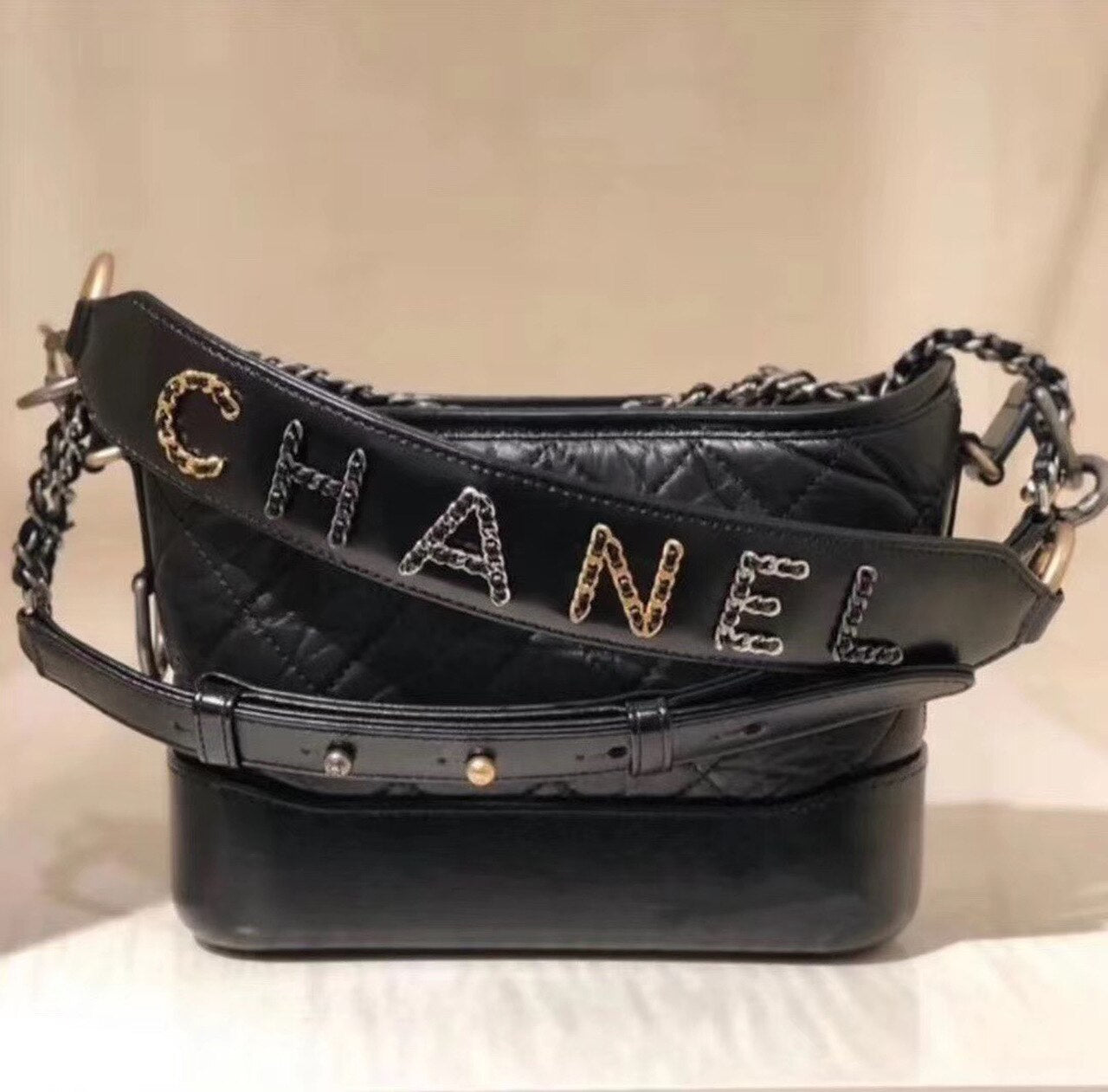CHL Gabrielle 20cm Aged Spring Leather Calfskin Black Jewelry Collection Black