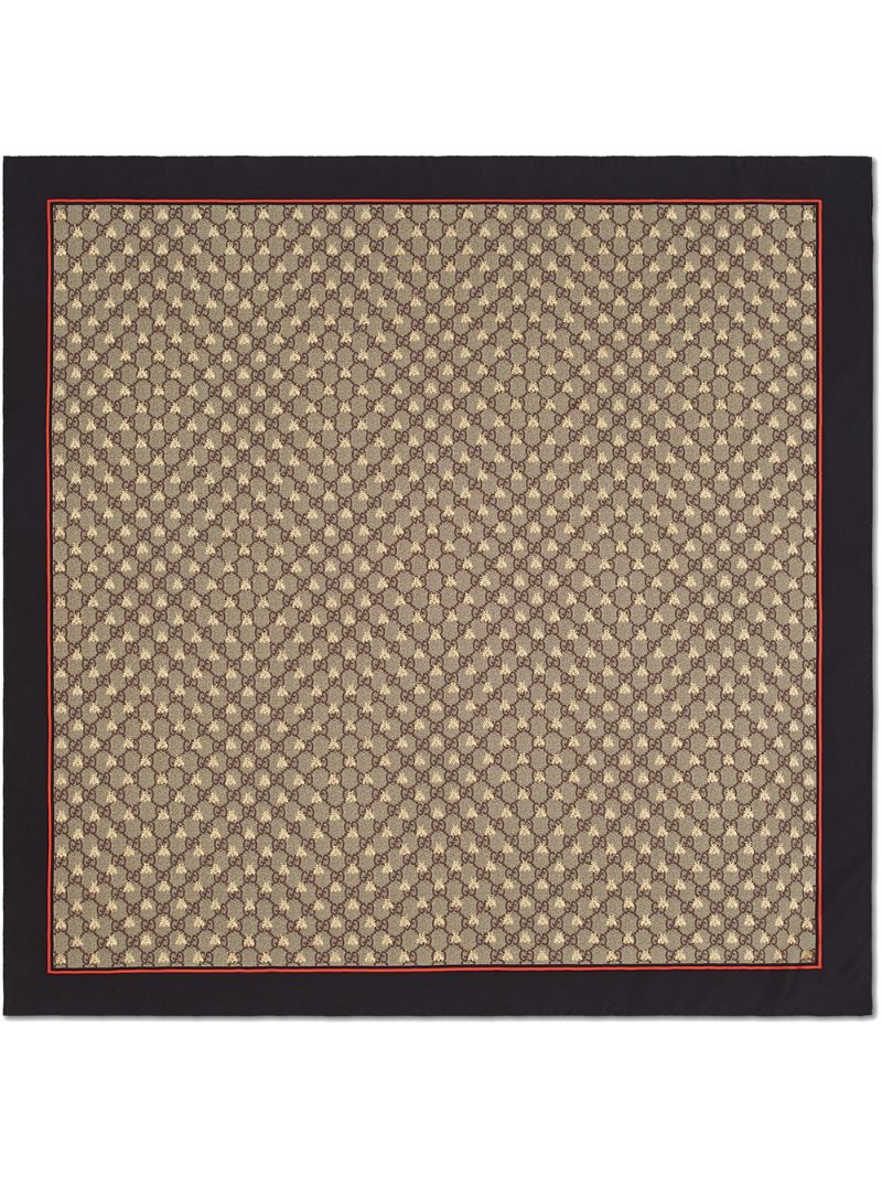 Gucci - GG bees silk scarf - women - Silk - One Size - Brown