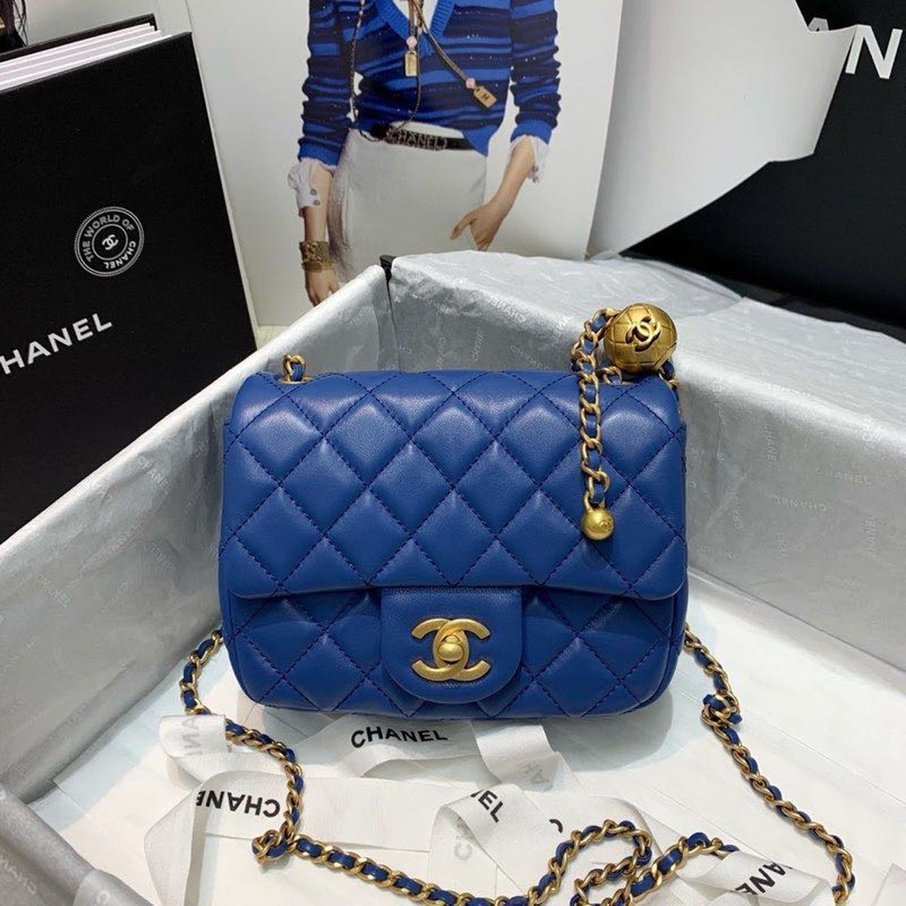 Chlmini Top Qualityap Bag With Chlball On Blue Crossbody Bag