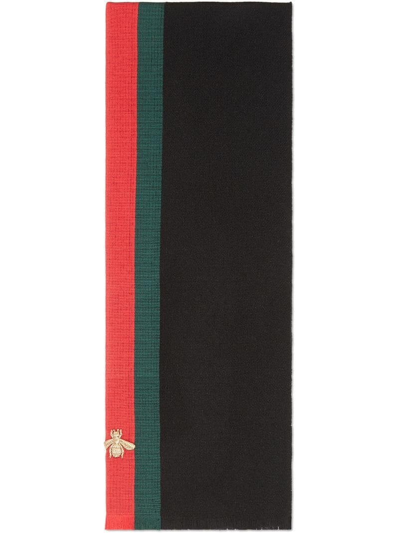 Gucci - Wool cashmere scarf with Web - men - Cashmere/Wool/Silk - One Size - Black