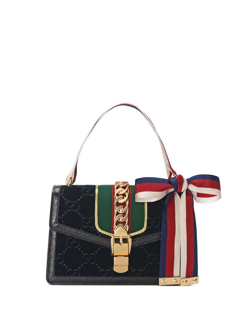 Gucci - black Sylvie GG velvet small shoulder bag - women - Leather/Polyester/Velvet/Nylon - One Size - Black